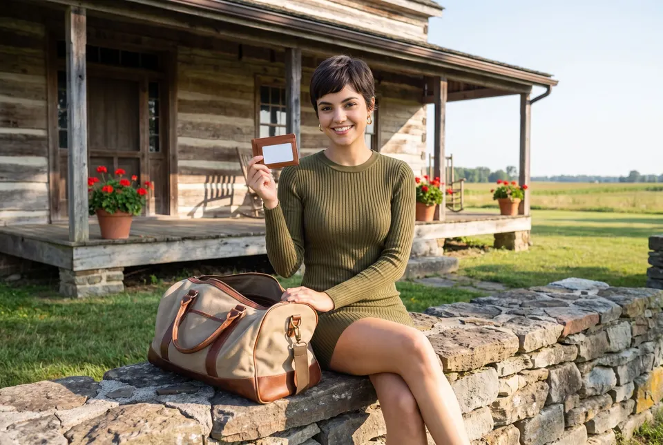 Young woman with a weekend bag holding up a wallet